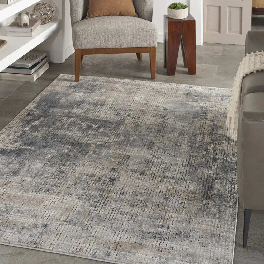 4' X 6' Blue And Beige Abstract Power Loom Distressed Non Skid Area Rug - Homeroots - Flyclothing LLC