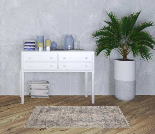 3' X 5' Beige And Grey Abstract Power Loom Non Skid Area Rug - Homeroots - Flyclothing LLC