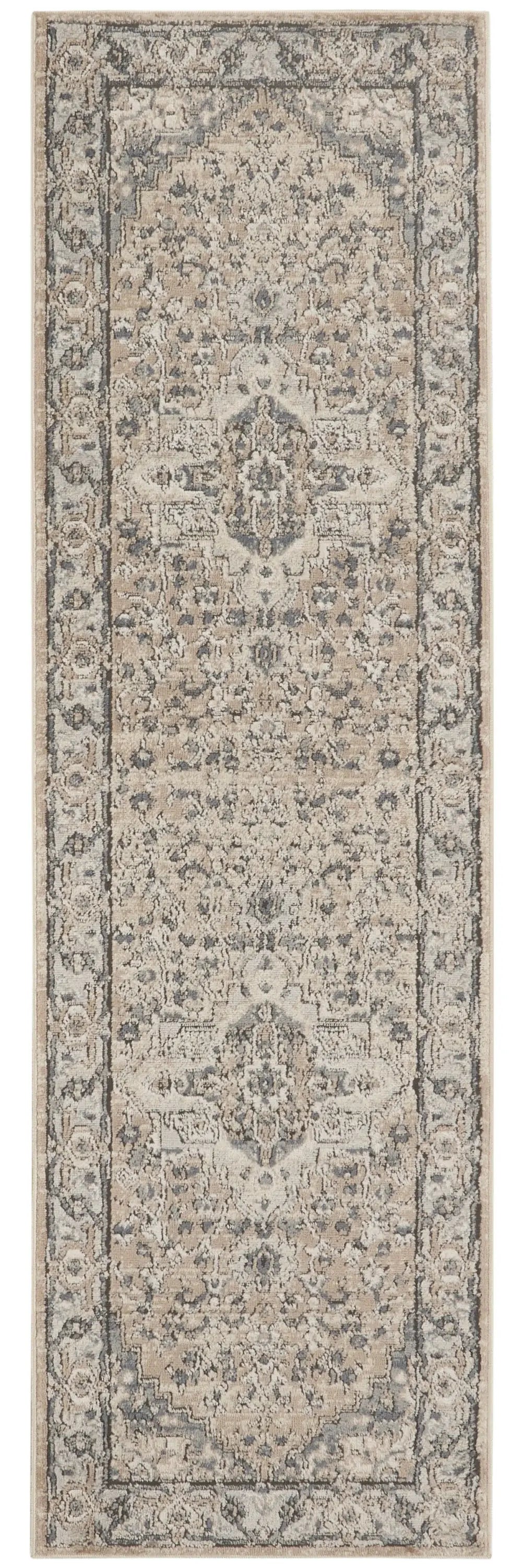 2' X 8' Beige And Grey Oriental Power Loom Non Skid Runner Rug - Homeroots - Flyclothing LLC