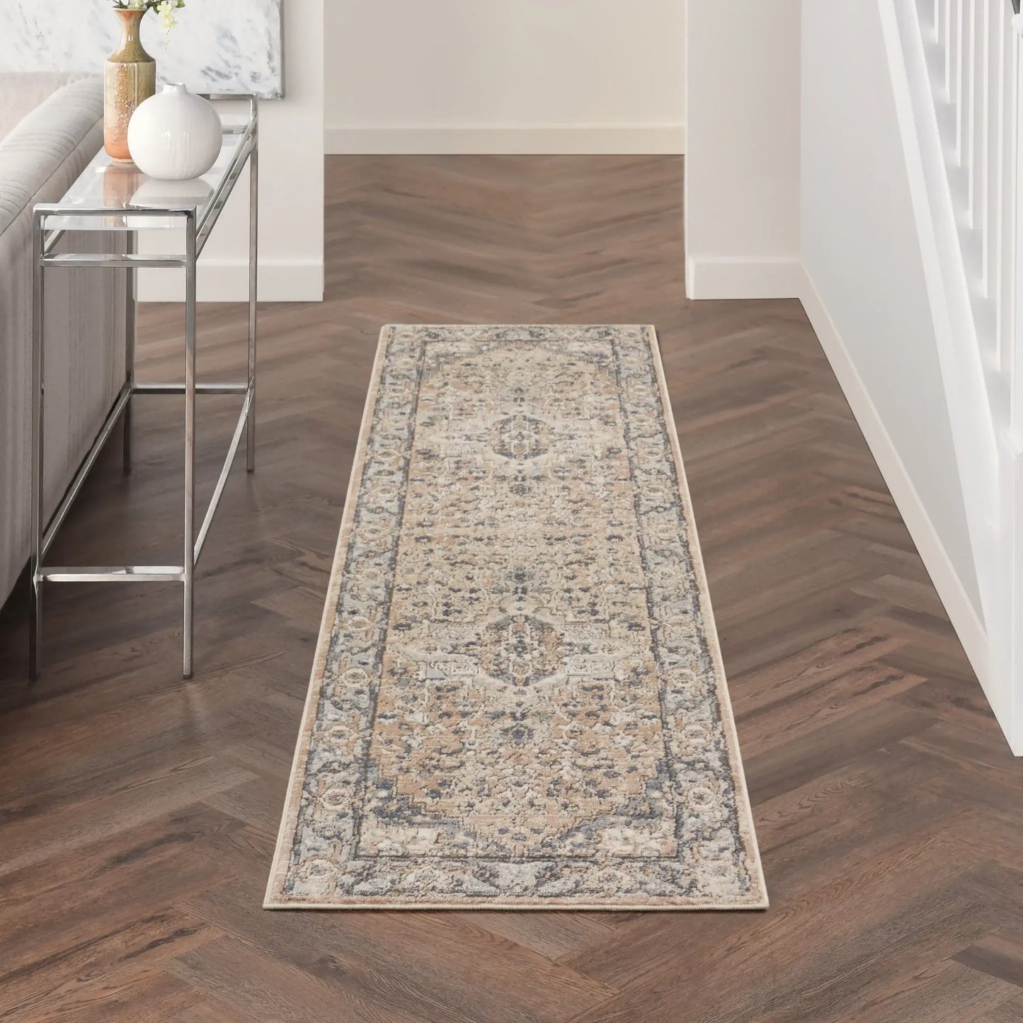 2' X 8' Beige And Grey Oriental Power Loom Non Skid Runner Rug - Homeroots - Flyclothing LLC