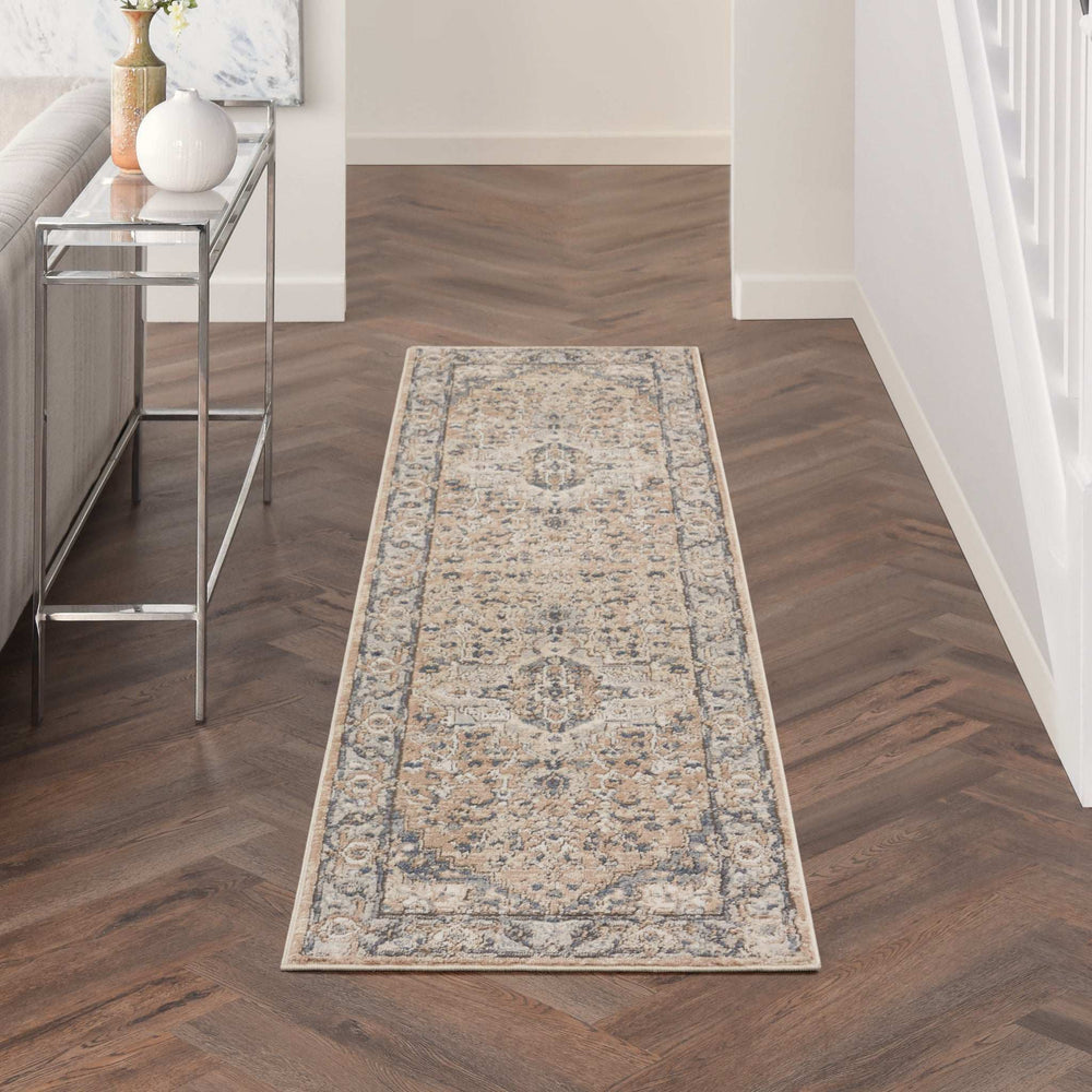 2' X 8' Beige And Grey Oriental Power Loom Non Skid Runner Rug - Homeroots - Flyclothing LLC
