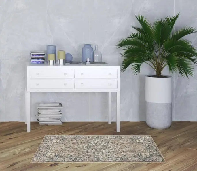 3' X 5' Beige And Grey Oriental Power Loom Non Skid Area Rug - Homeroots - Flyclothing LLC