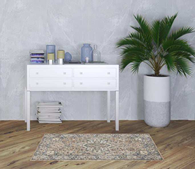 3' X 5' Beige And Grey Oriental Power Loom Non Skid Area Rug - Homeroots - Flyclothing LLC