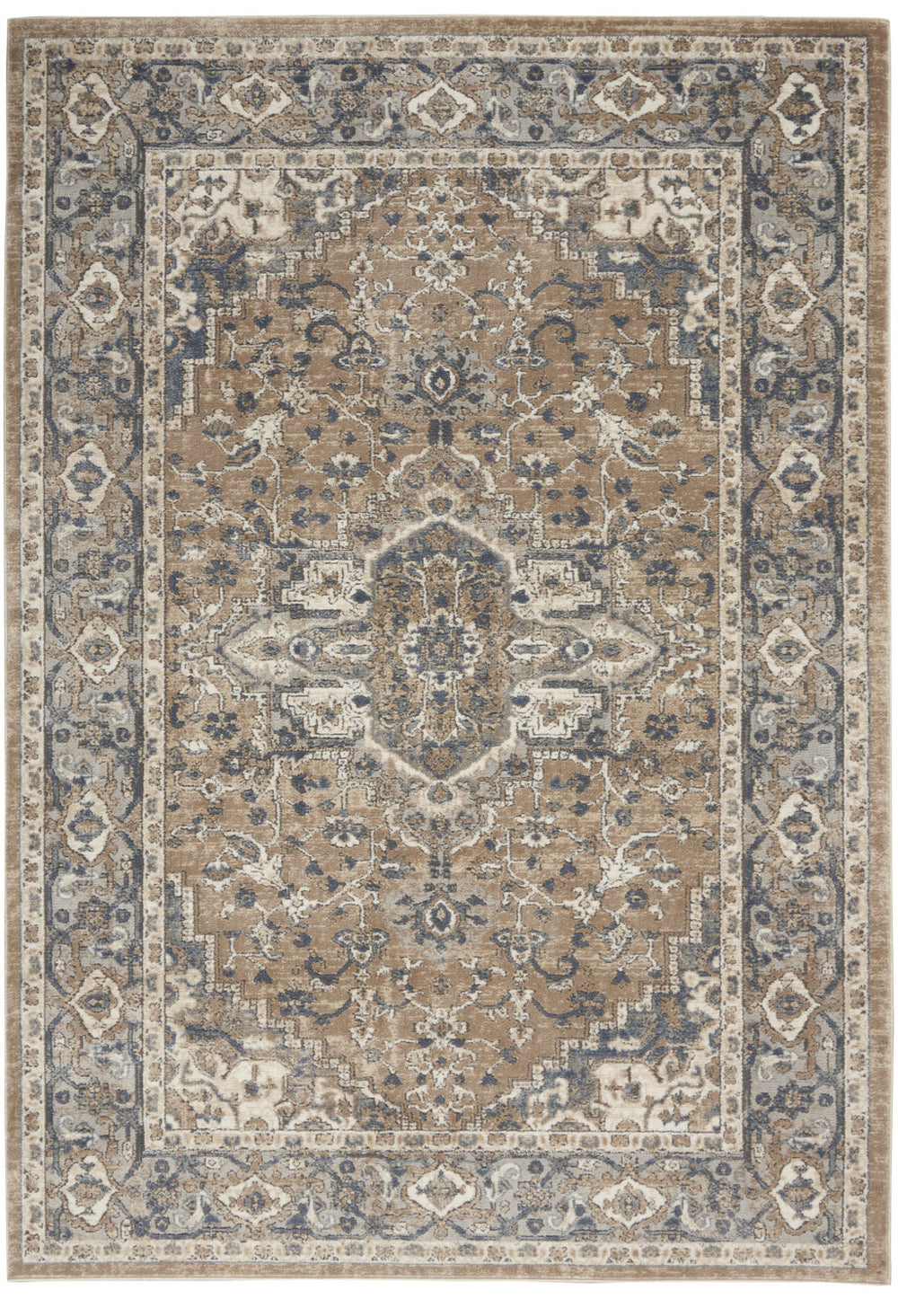 4' X 6' Beige And Grey Oriental Power Loom Non Skid Area Rug - Homeroots