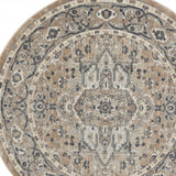 5' X 5' Beige And Grey Round Oriental Power Loom Non Skid Area Rug - Homeroots