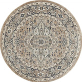 5' X 5' Beige And Grey Round Oriental Power Loom Non Skid Area Rug - Homeroots