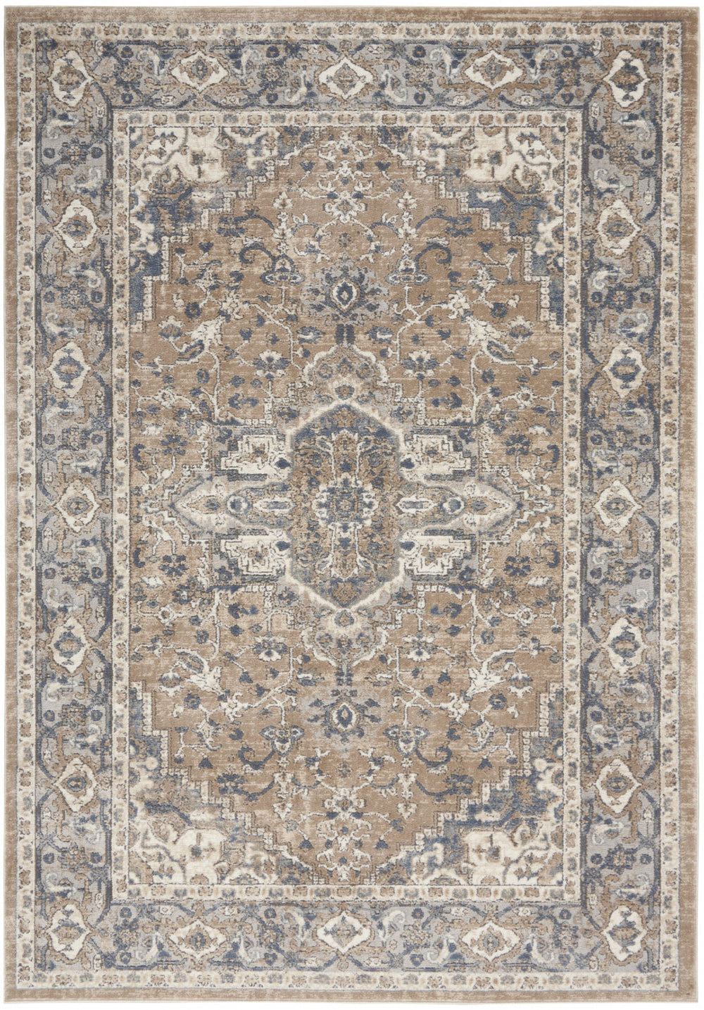 5' X 7' Beige And Grey Oriental Power Loom Non Skid Area Rug - Homeroots
