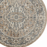 8' X 8' Beige And Grey Round Oriental Power Loom Non Skid Area Rug