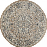 8' X 8' Beige And Grey Round Oriental Power Loom Non Skid Area Rug