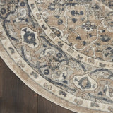 8' X 8' Beige And Grey Round Oriental Power Loom Non Skid Area Rug - Homeroots - Flyclothing LLC