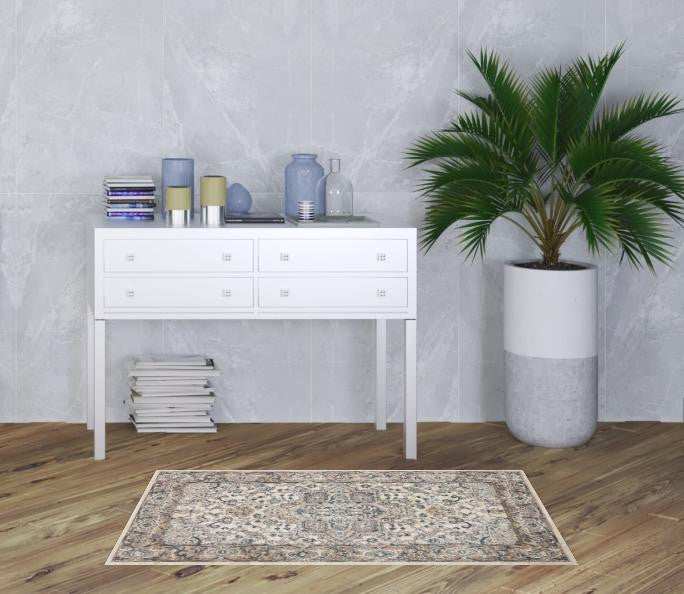3' X 5' Ivory And Grey Oriental Power Loom Non Skid Area Rug - Homeroots - Flyclothing LLC