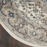 4' Ivory And Grey Round Oriental Power Loom Non Skid Area Rug