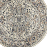 4' Ivory And Grey Round Oriental Power Loom Non Skid Area Rug - Homeroots