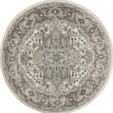 4' Ivory And Grey Round Oriental Power Loom Non Skid Area Rug