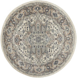4' Ivory And Grey Round Oriental Power Loom Non Skid Area Rug - Homeroots