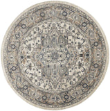 8' Ivory And Grey Round Oriental Power Loom Non Skid Area Rug - Homeroots - Flyclothing LLC