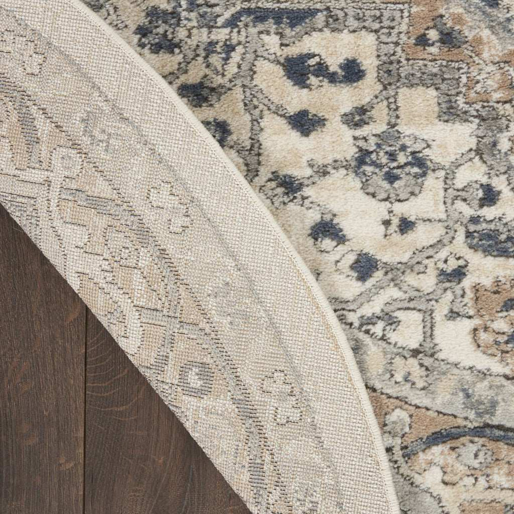 8' Ivory And Grey Round Oriental Power Loom Non Skid Area Rug - Homeroots - Flyclothing LLC