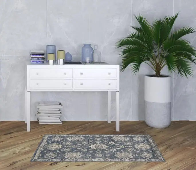 3' X 5' Blue And Beige Oriental Power Loom Non Skid Area Rug - Homeroots - Flyclothing LLC