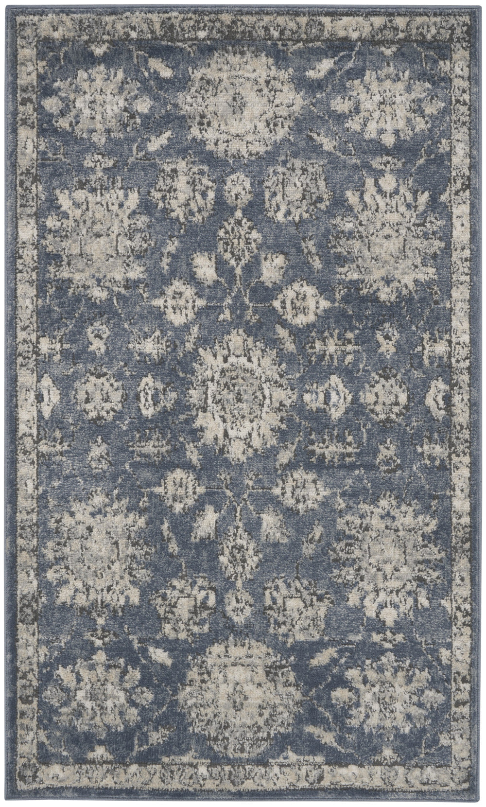 3' X 5' Blue And Beige Oriental Power Loom Non Skid Area Rug - Homeroots