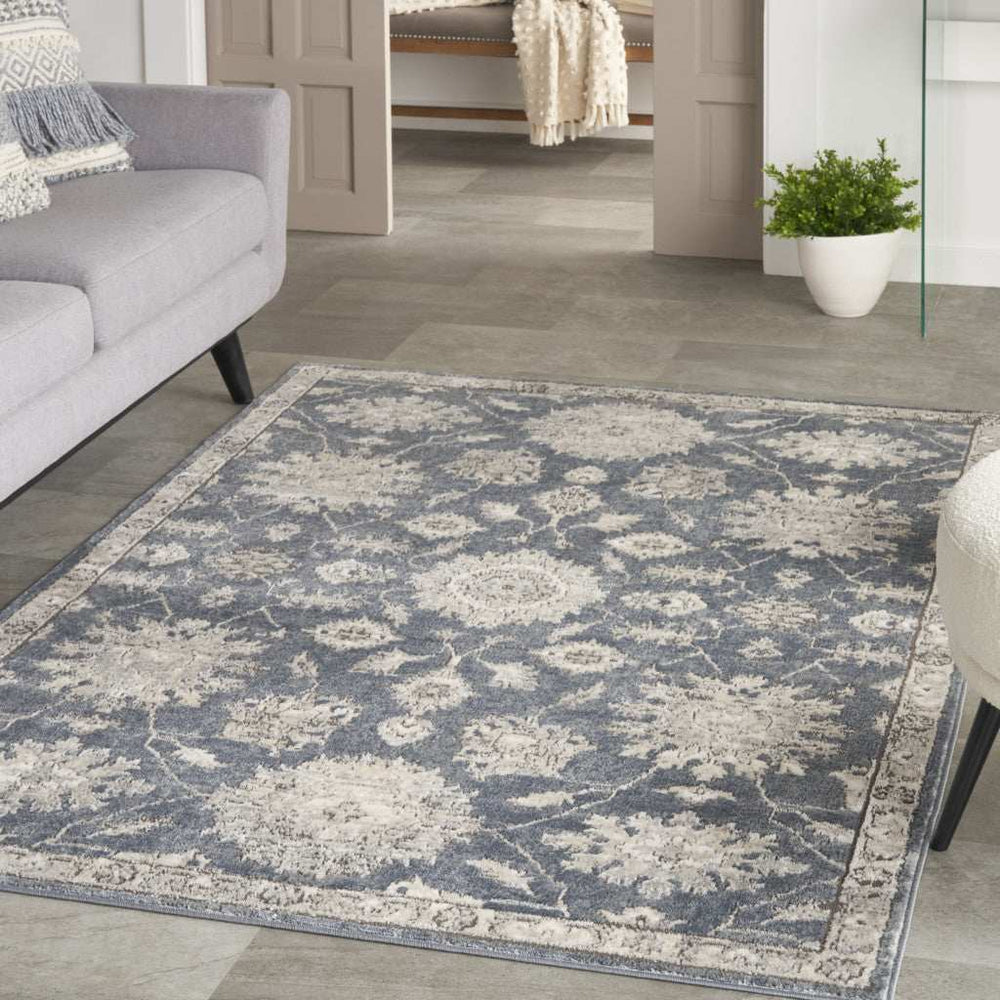 4' X 6' Blue and Beige Oriental Power Loom Non Skid Area Rug - Homeroots - Flyclothing LLC
