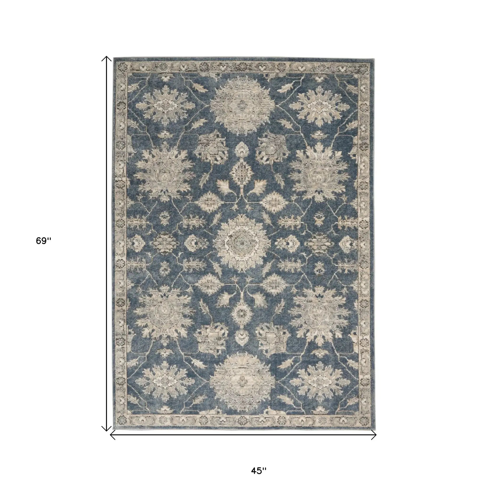 4' X 6' Blue and Beige Oriental Power Loom Non Skid Area Rug - Homeroots - Flyclothing LLC