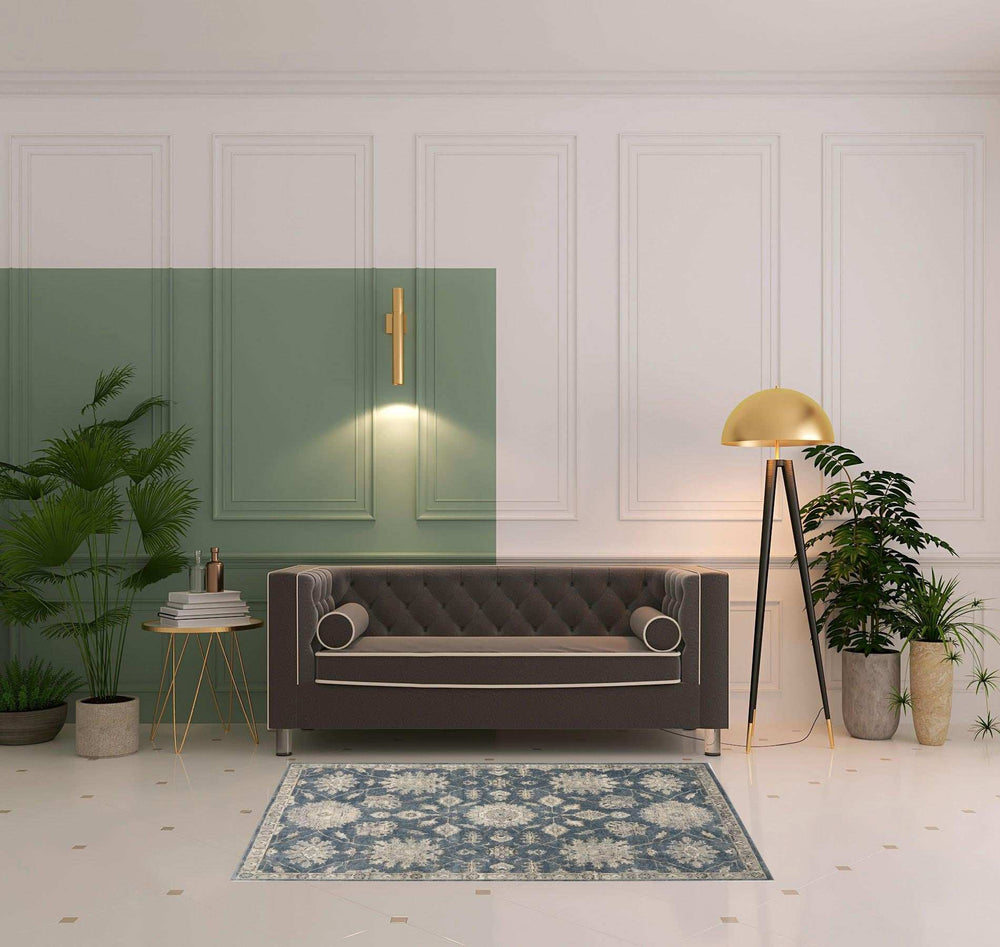 4' X 6' Blue and Beige Oriental Power Loom Non Skid Area Rug - Homeroots - Flyclothing LLC