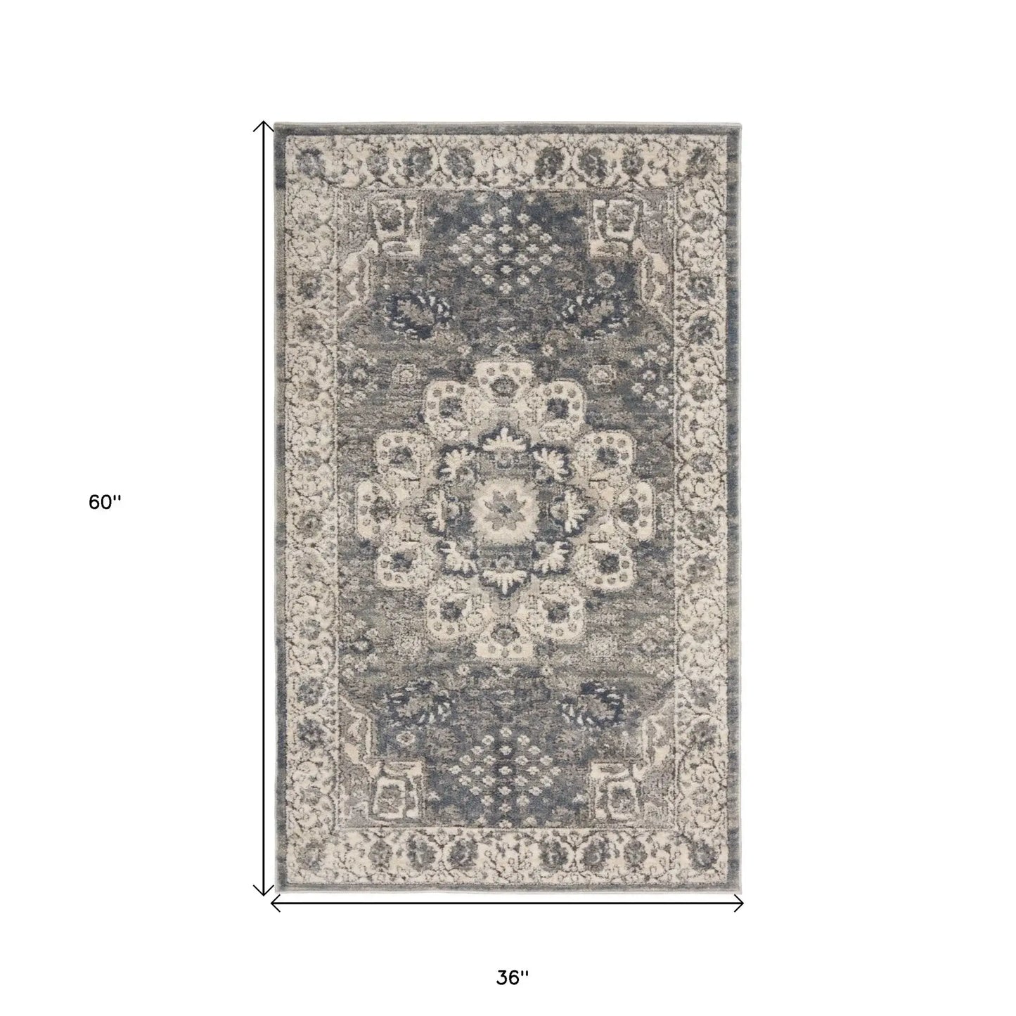 3' X 5' Grey And Ivory Oriental Power Loom Non Skid Area Rug - Homeroots - Flyclothing LLC