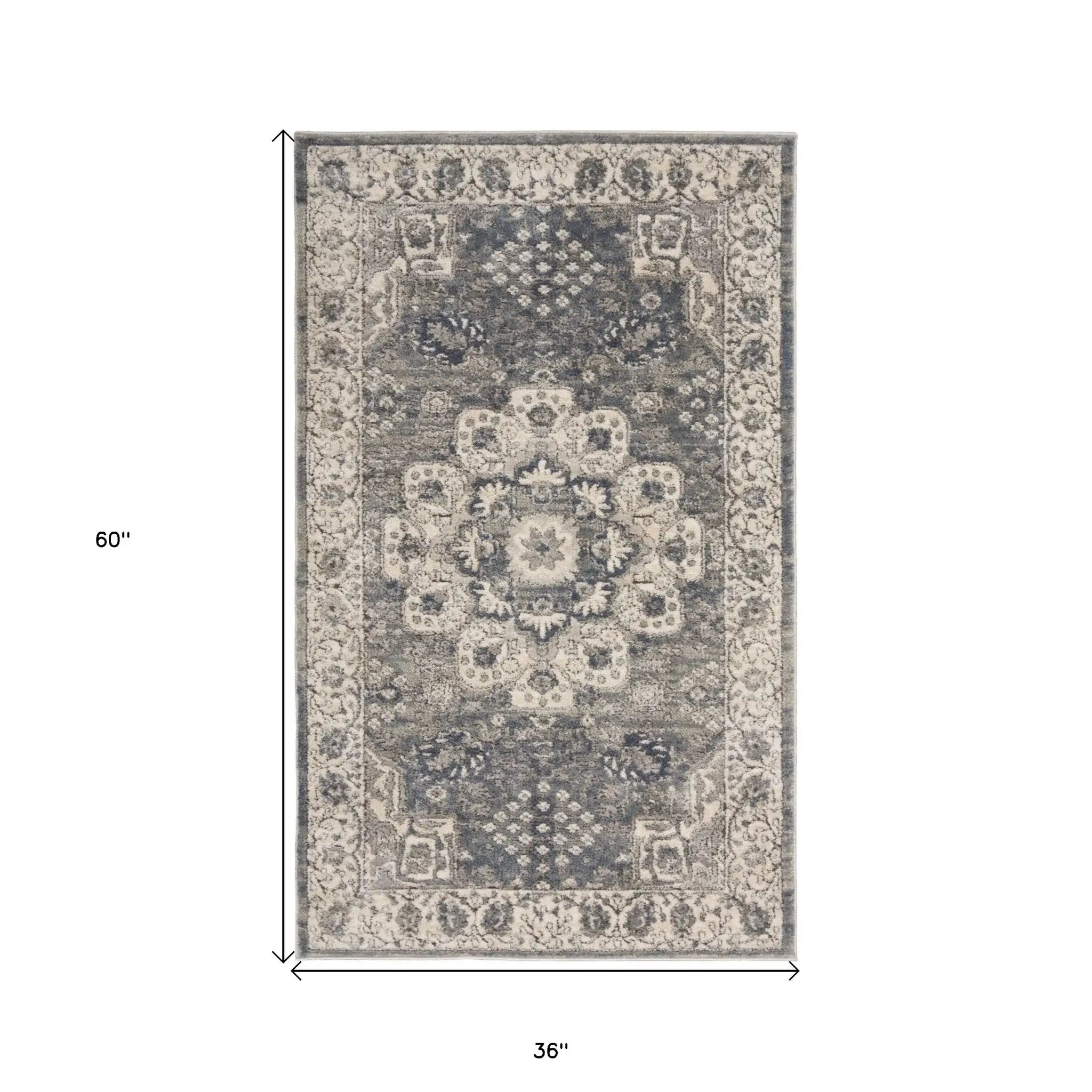 3' X 5' Grey And Ivory Oriental Power Loom Non Skid Area Rug - Homeroots - Flyclothing LLC