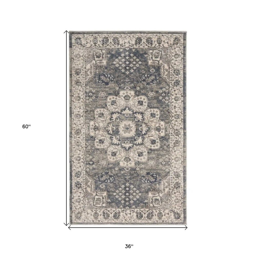 3' X 5' Grey And Ivory Oriental Power Loom Non Skid Area Rug - Homeroots - Flyclothing LLC