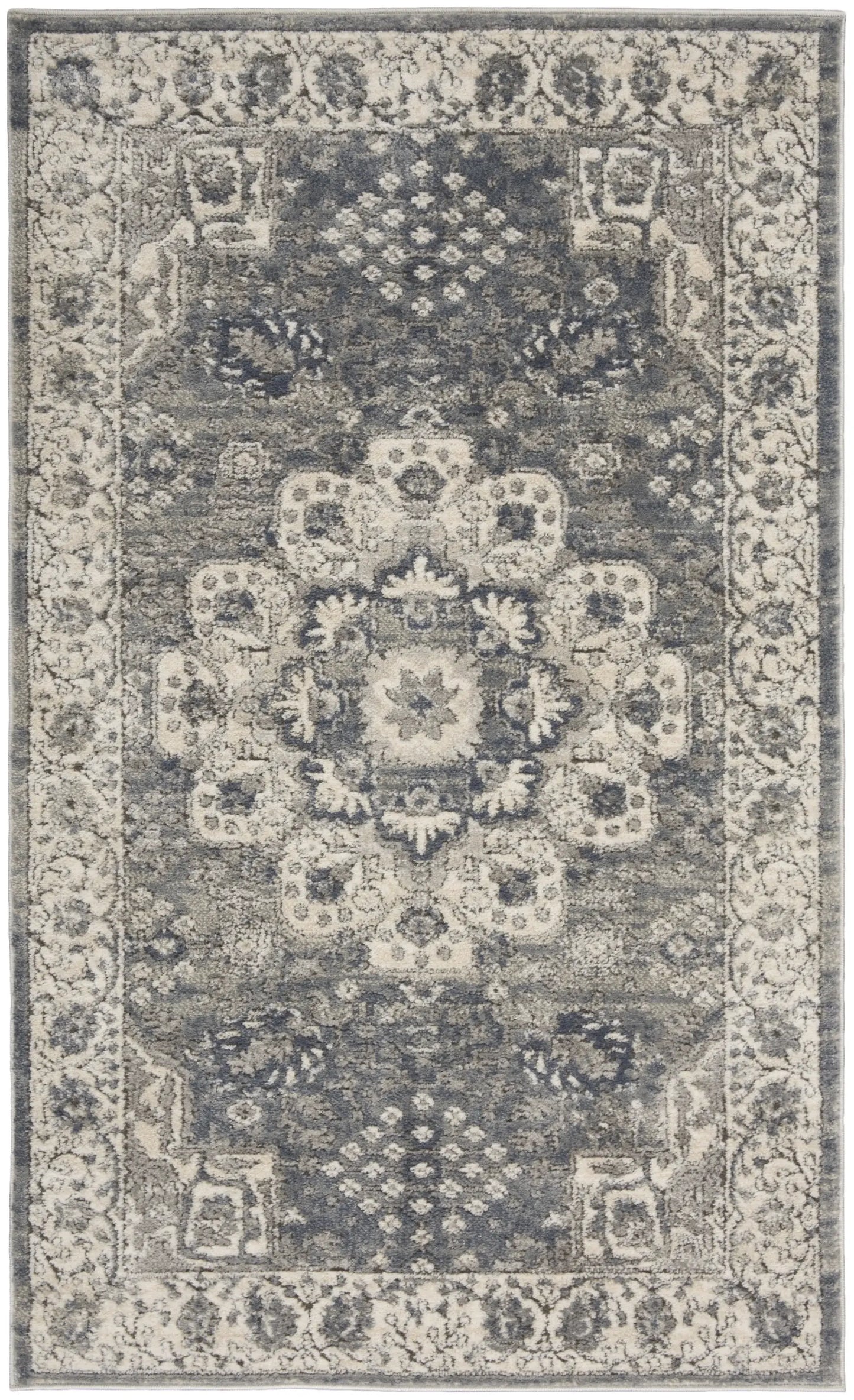3' X 5' Grey And Ivory Oriental Power Loom Non Skid Area Rug - Homeroots - Flyclothing LLC