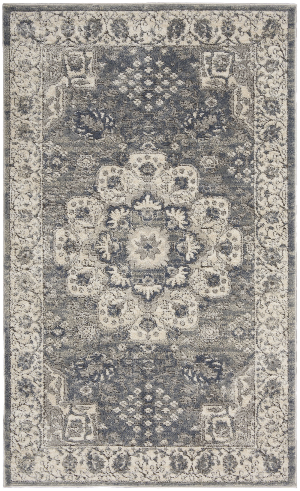 3' X 5' Grey And Ivory Oriental Power Loom Non Skid Area Rug - Homeroots