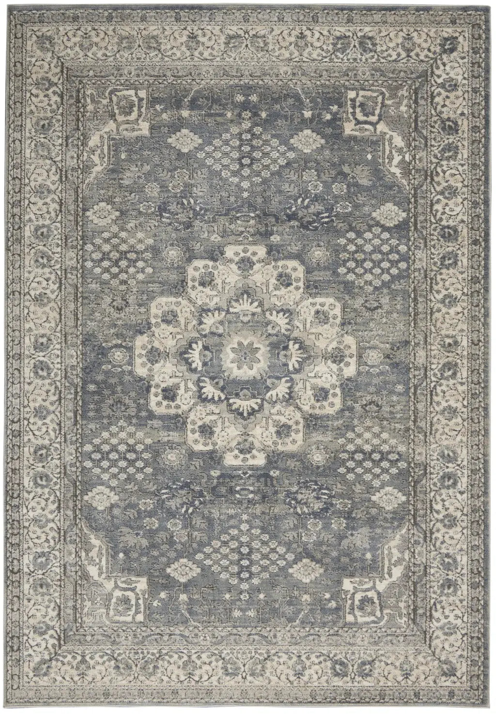 4' X 6' Grey And Ivory Oriental Power Loom Non Skid Area Rug - Homeroots - Flyclothing LLC