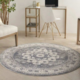 4' Grey And Ivory Round Oriental Power Loom Non Skid Area Rug - Homeroots - Flyclothing LLC