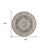 4' Grey And Ivory Round Oriental Power Loom Non Skid Area Rug - Homeroots - Flyclothing LLC