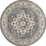 5' Grey And Ivory Round Oriental Power Loom Non Skid Area Rug - Homeroots