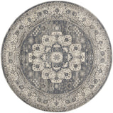 5' Grey And Ivory Round Oriental Power Loom Non Skid Area Rug - Homeroots
