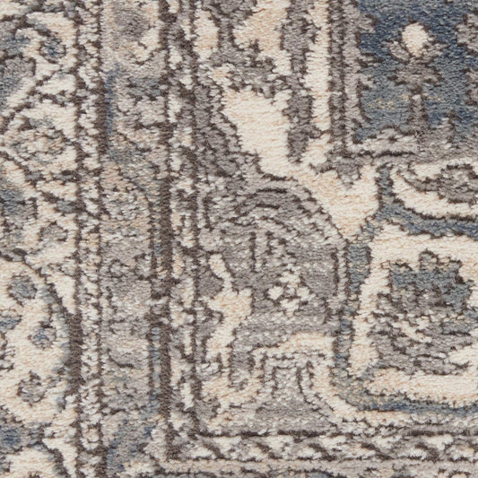 5' Grey And Ivory Round Oriental Power Loom Non Skid Area Rug - Homeroots - Flyclothing LLC