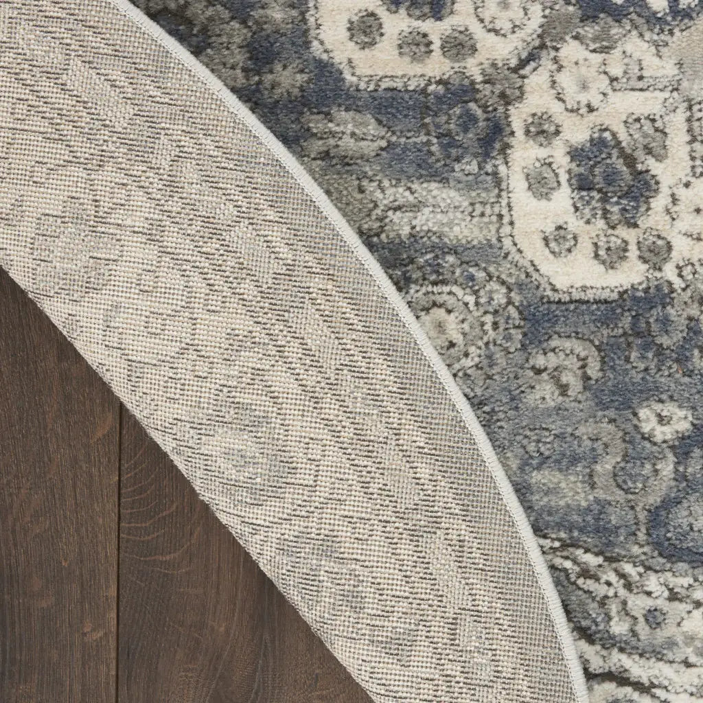 5' Grey And Ivory Round Oriental Power Loom Non Skid Area Rug - Homeroots - Flyclothing LLC