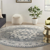 8' Grey And Ivory Round Oriental Power Loom Non Skid Area Rug - Homeroots - Flyclothing LLC