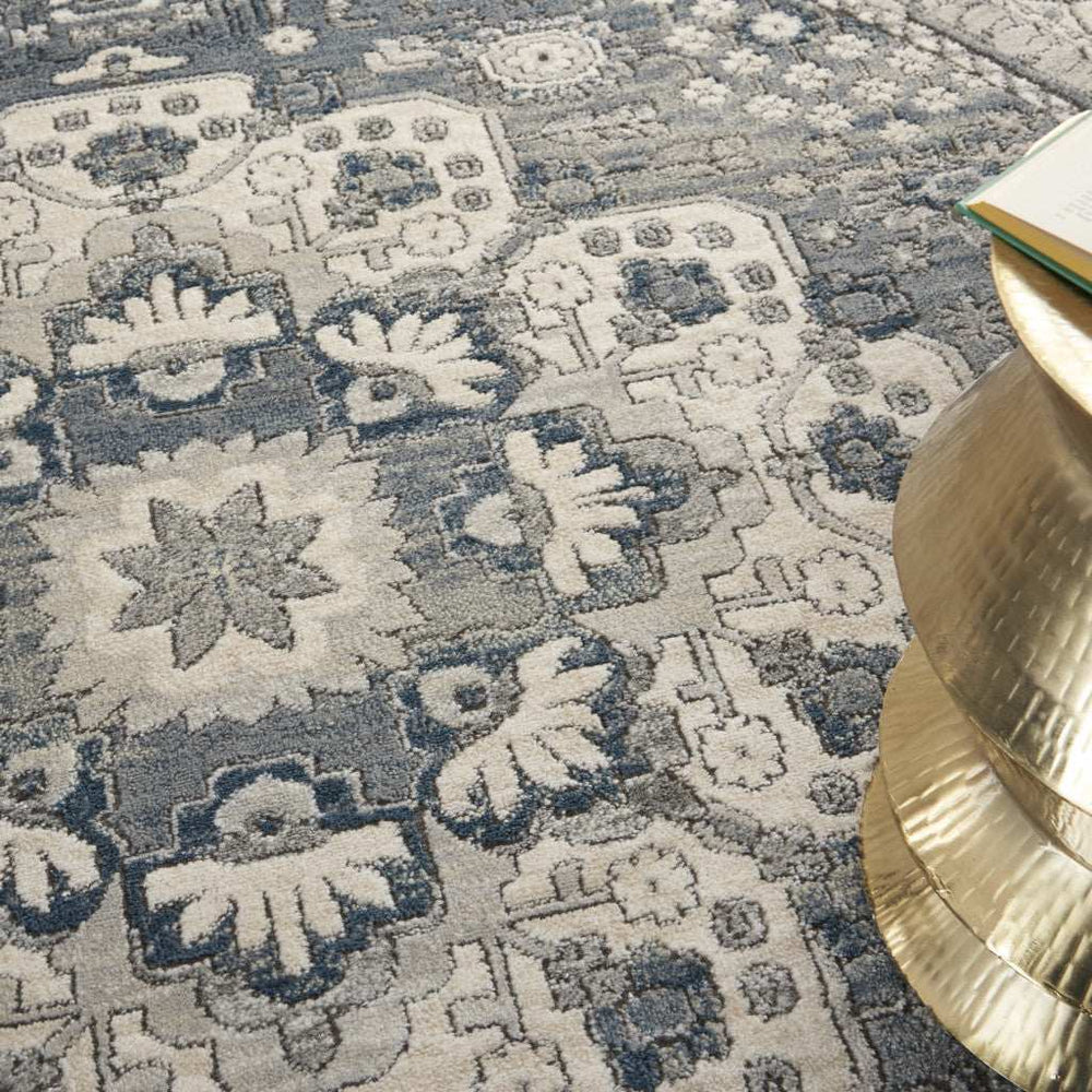 8' Grey And Ivory Round Oriental Power Loom Non Skid Area Rug - Homeroots - Flyclothing LLC