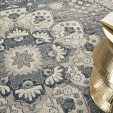 8' Grey And Ivory Round Oriental Power Loom Non Skid Area Rug - Homeroots