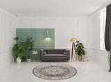8' Grey And Ivory Round Oriental Power Loom Non Skid Area Rug - Homeroots - Flyclothing LLC
