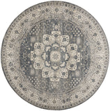 8' Grey And Ivory Round Oriental Power Loom Non Skid Area Rug - Homeroots