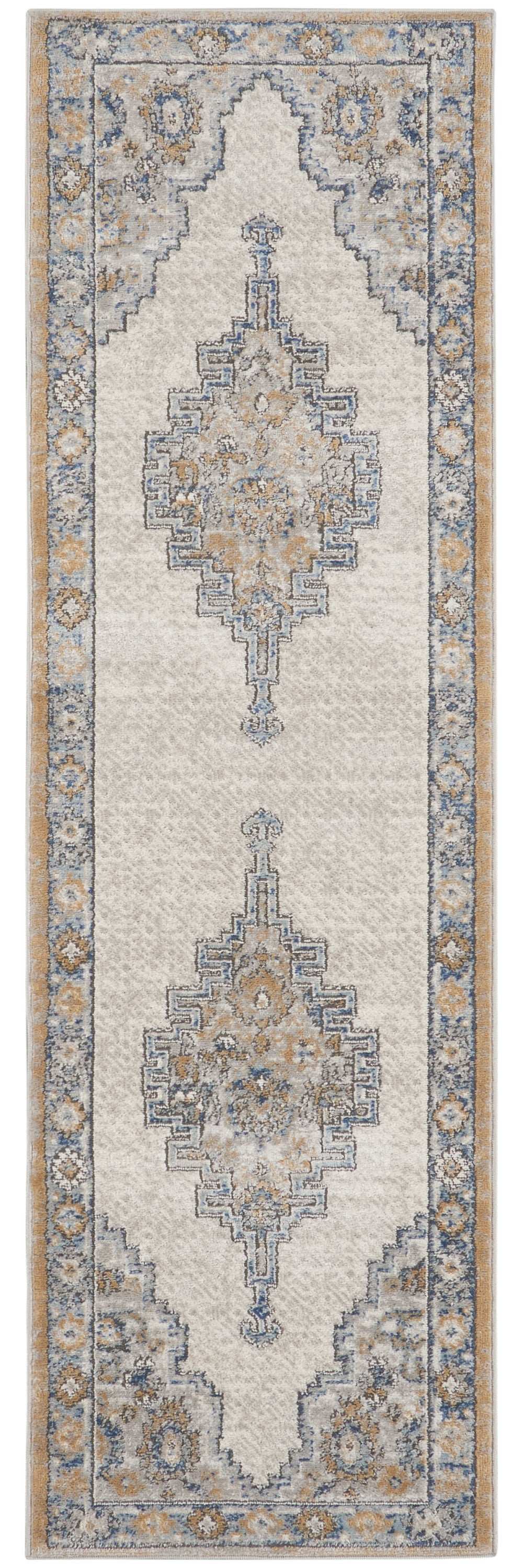 2' X 8' Grey And Light Blue Oriental Power Loom Non Skid Runner Rug - Homeroots - Flyclothing LLC