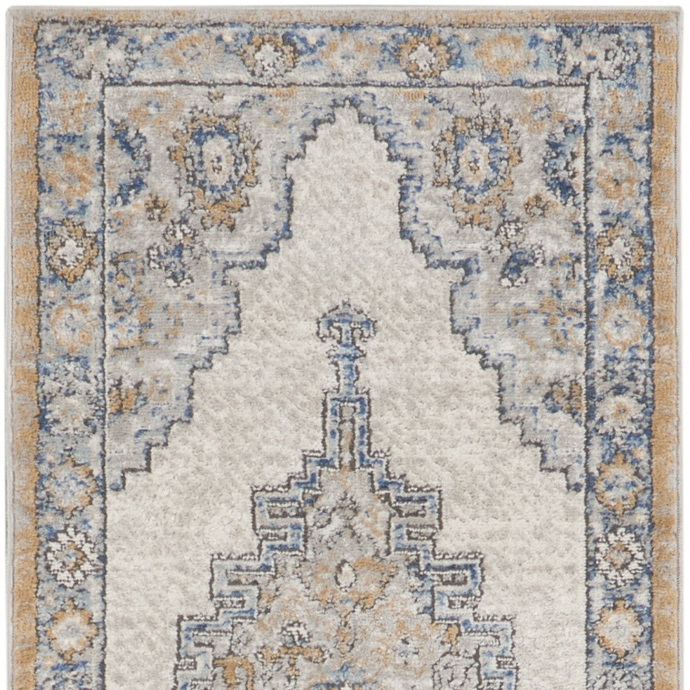 2' X 8' Grey And Light Blue Oriental Power Loom Non Skid Runner Rug - Homeroots