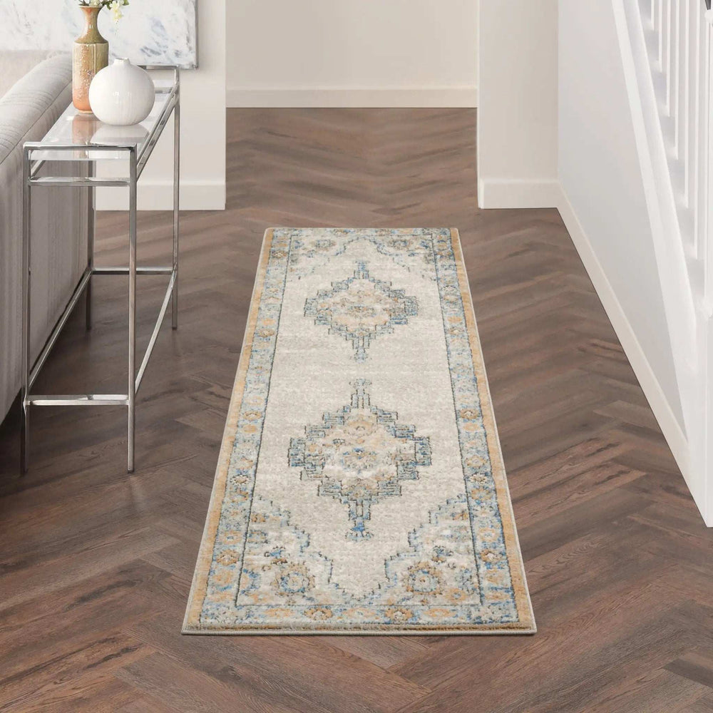 2' X 8' Grey And Light Blue Oriental Power Loom Non Skid Runner Rug - Homeroots - Flyclothing LLC