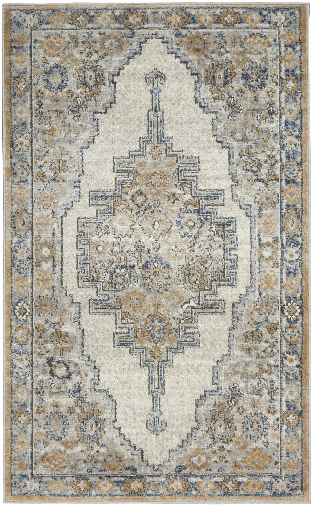 3' X 5' Grey And Light Blue Oriental Power Loom Non Skid Area Rug - Homeroots - Flyclothing LLC