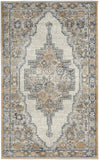 3' X 5' Grey And Light Blue Oriental Power Loom Non Skid Area Rug - Homeroots