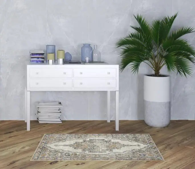 3' X 5' Grey And Light Blue Oriental Power Loom Non Skid Area Rug - Homeroots - Flyclothing LLC