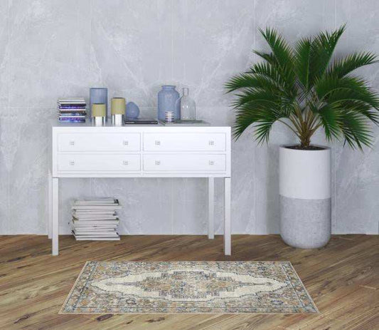 3' X 5' Grey And Light Blue Oriental Power Loom Non Skid Area Rug - Homeroots - Flyclothing LLC